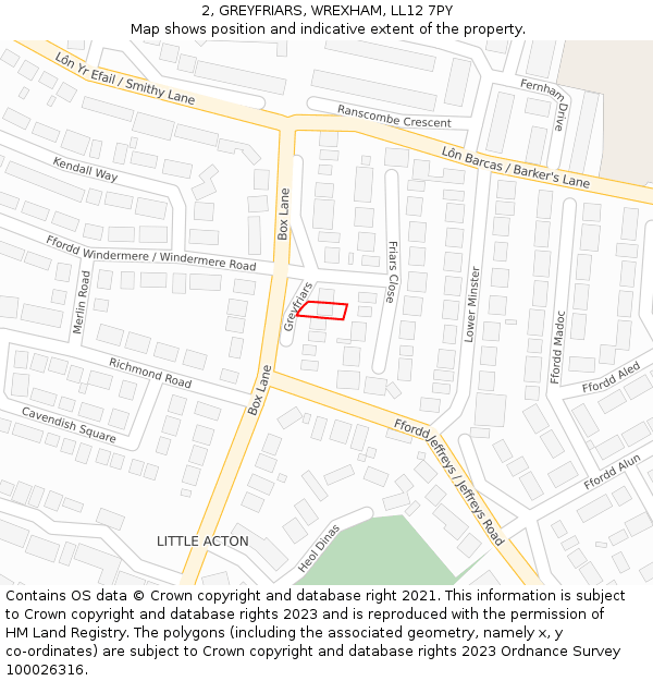 2, GREYFRIARS, WREXHAM, LL12 7PY: Location map and indicative extent of plot