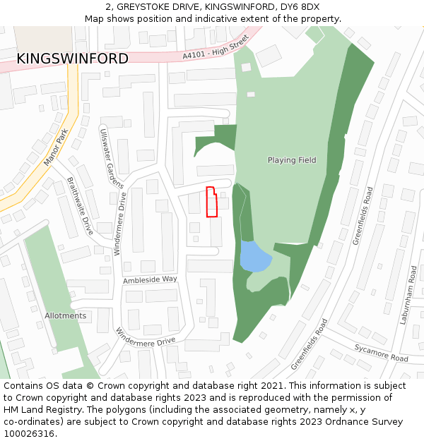 2, GREYSTOKE DRIVE, KINGSWINFORD, DY6 8DX: Location map and indicative extent of plot