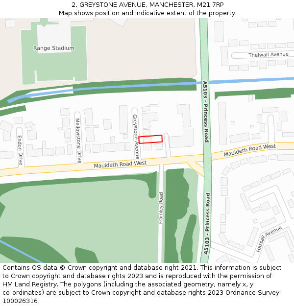 2, GREYSTONE AVENUE, MANCHESTER, M21 7RP: Location map and indicative extent of plot