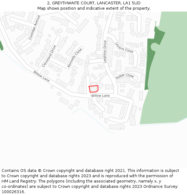 2, GREYTHWAITE COURT, LANCASTER, LA1 5UD: Location map and indicative extent of plot