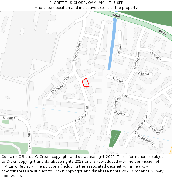 2, GRIFFITHS CLOSE, OAKHAM, LE15 6FP: Location map and indicative extent of plot