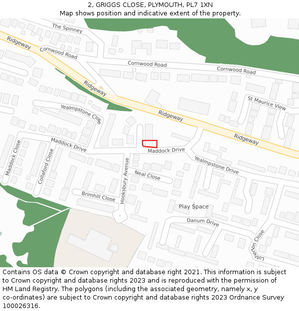 2, GRIGGS CLOSE, PLYMOUTH, PL7 1XN: Location map and indicative extent of plot