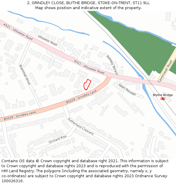 2, GRINDLEY CLOSE, BLYTHE BRIDGE, STOKE-ON-TRENT, ST11 9LL: Location map and indicative extent of plot