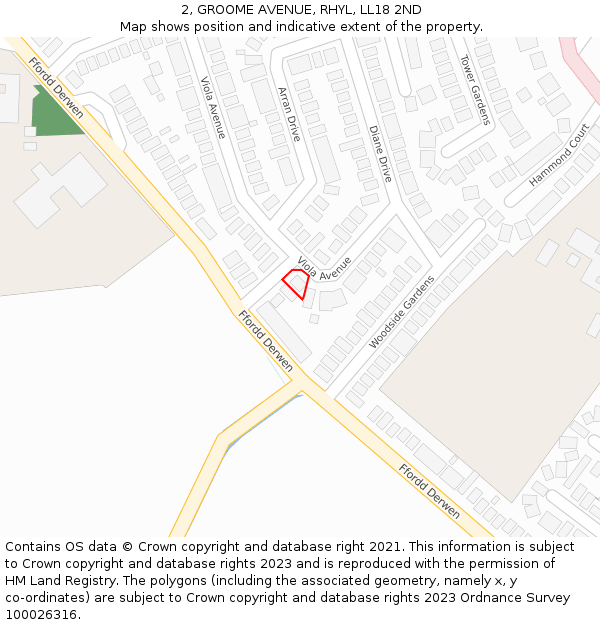 2, GROOME AVENUE, RHYL, LL18 2ND: Location map and indicative extent of plot