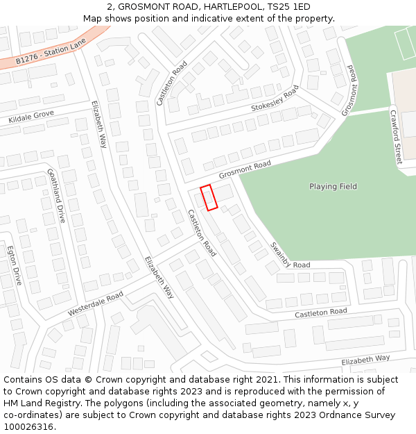 2, GROSMONT ROAD, HARTLEPOOL, TS25 1ED: Location map and indicative extent of plot