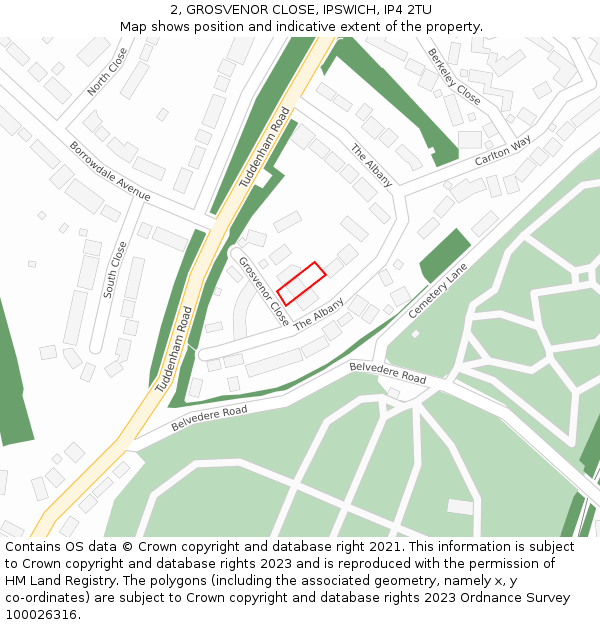 2, GROSVENOR CLOSE, IPSWICH, IP4 2TU: Location map and indicative extent of plot