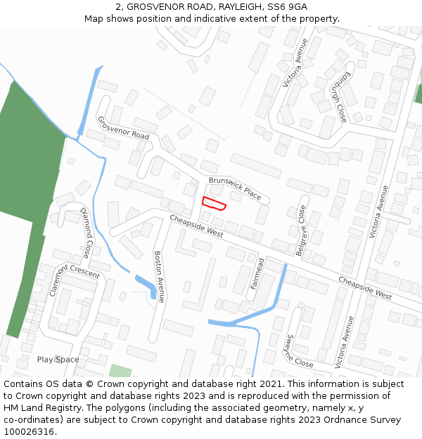 2, GROSVENOR ROAD, RAYLEIGH, SS6 9GA: Location map and indicative extent of plot