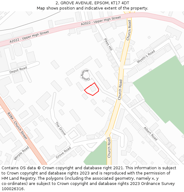 2, GROVE AVENUE, EPSOM, KT17 4DT: Location map and indicative extent of plot