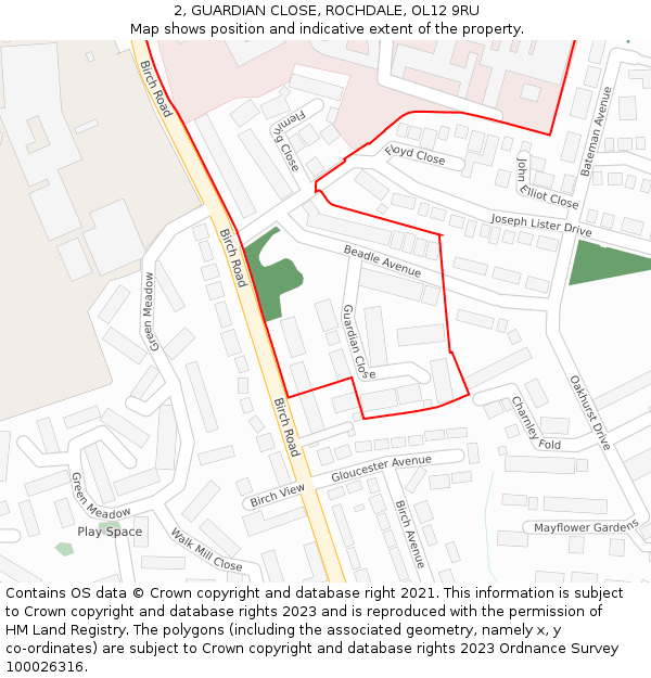 2, GUARDIAN CLOSE, ROCHDALE, OL12 9RU: Location map and indicative extent of plot