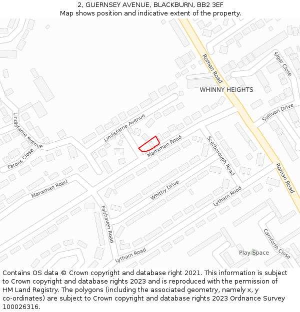 2, GUERNSEY AVENUE, BLACKBURN, BB2 3EF: Location map and indicative extent of plot