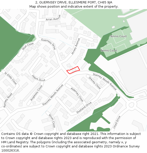 2, GUERNSEY DRIVE, ELLESMERE PORT, CH65 9JA: Location map and indicative extent of plot
