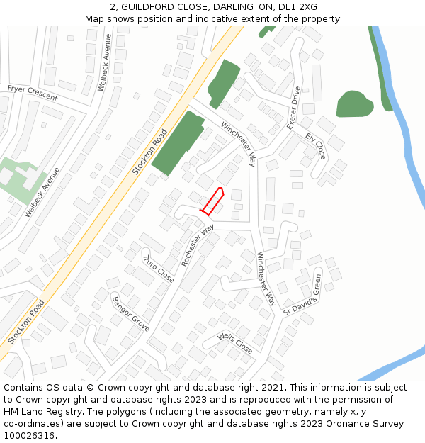 2, GUILDFORD CLOSE, DARLINGTON, DL1 2XG: Location map and indicative extent of plot