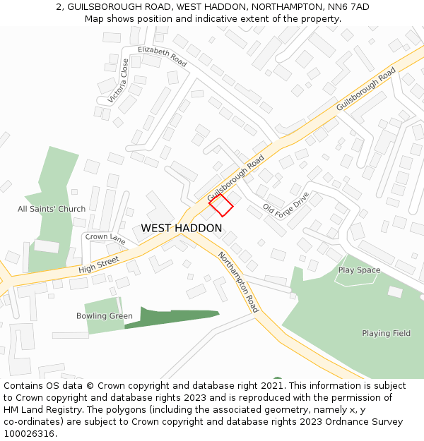 2, GUILSBOROUGH ROAD, WEST HADDON, NORTHAMPTON, NN6 7AD: Location map and indicative extent of plot