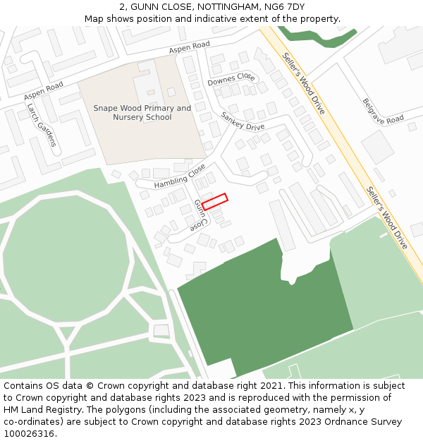 2, GUNN CLOSE, NOTTINGHAM, NG6 7DY: Location map and indicative extent of plot