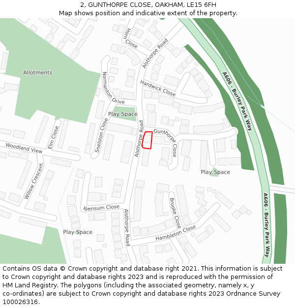 2, GUNTHORPE CLOSE, OAKHAM, LE15 6FH: Location map and indicative extent of plot