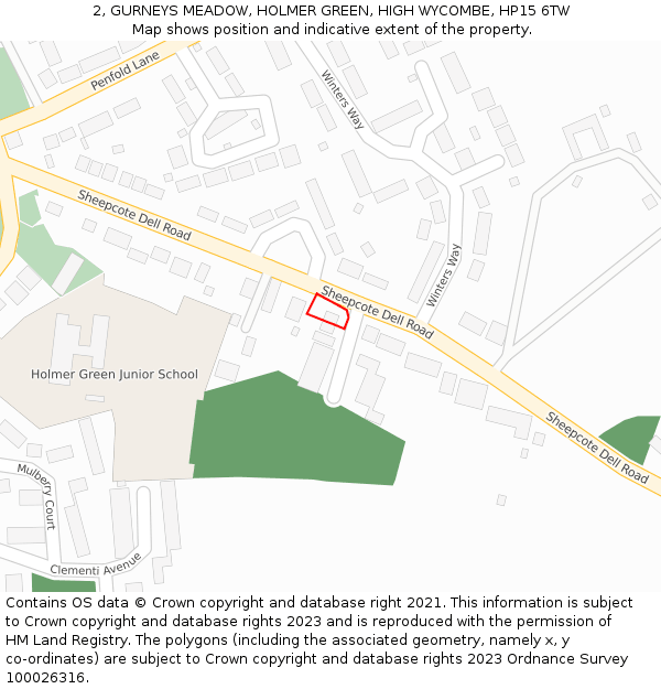 2, GURNEYS MEADOW, HOLMER GREEN, HIGH WYCOMBE, HP15 6TW: Location map and indicative extent of plot