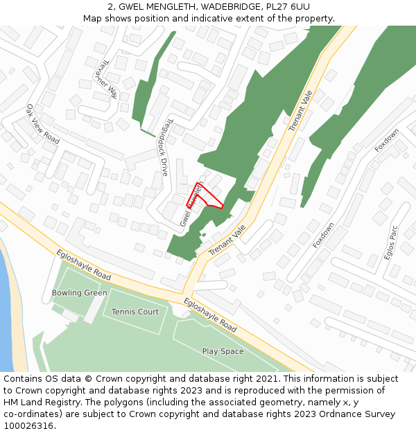 2, GWEL MENGLETH, WADEBRIDGE, PL27 6UU: Location map and indicative extent of plot