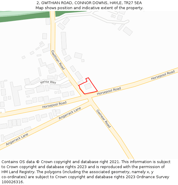 2, GWITHIAN ROAD, CONNOR DOWNS, HAYLE, TR27 5EA: Location map and indicative extent of plot