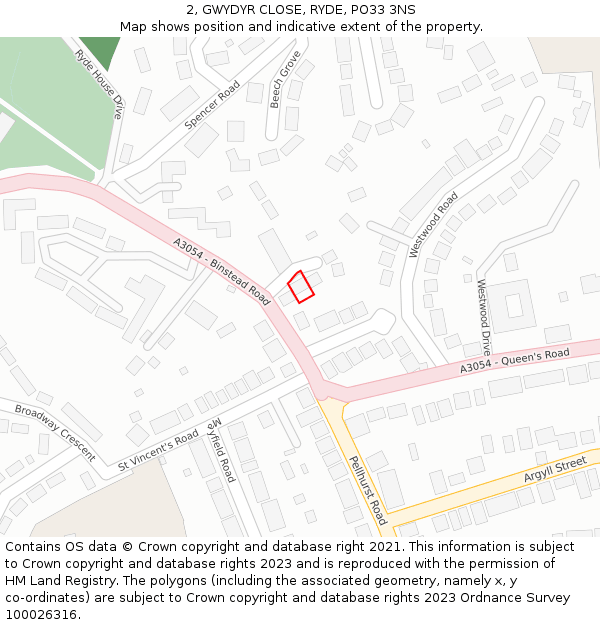 2, GWYDYR CLOSE, RYDE, PO33 3NS: Location map and indicative extent of plot