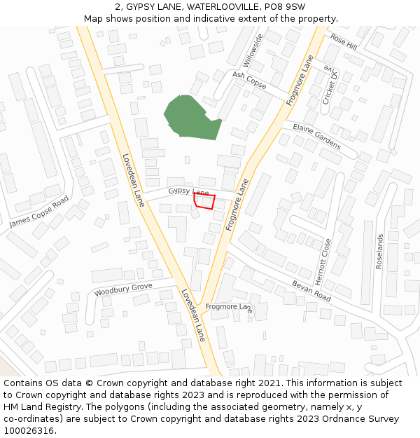 2, GYPSY LANE, WATERLOOVILLE, PO8 9SW: Location map and indicative extent of plot