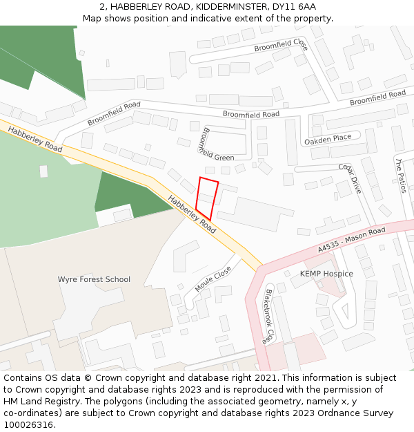 2, HABBERLEY ROAD, KIDDERMINSTER, DY11 6AA: Location map and indicative extent of plot
