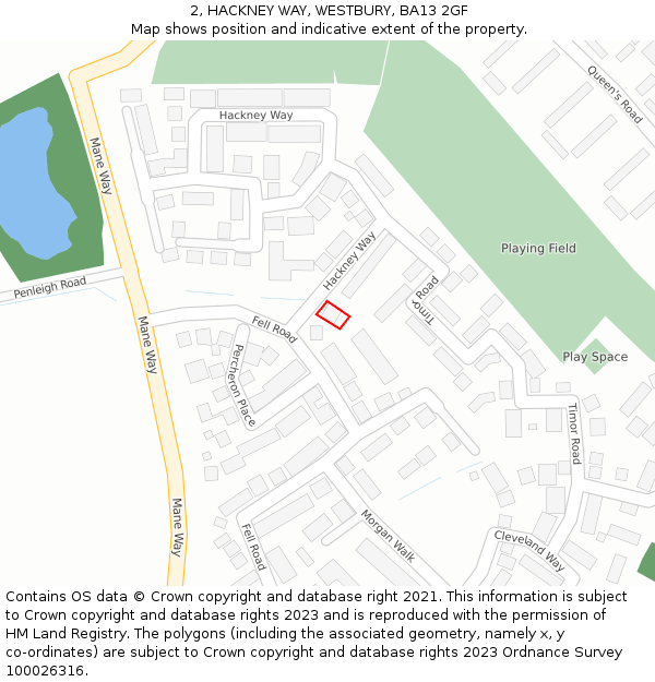 2, HACKNEY WAY, WESTBURY, BA13 2GF: Location map and indicative extent of plot