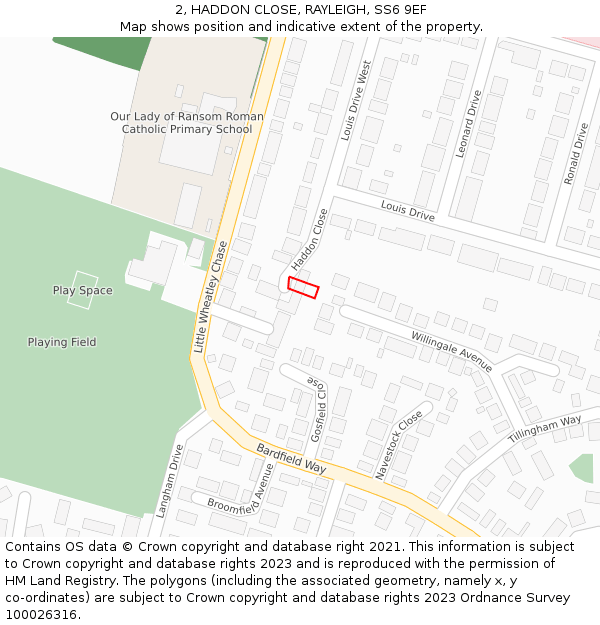 2, HADDON CLOSE, RAYLEIGH, SS6 9EF: Location map and indicative extent of plot