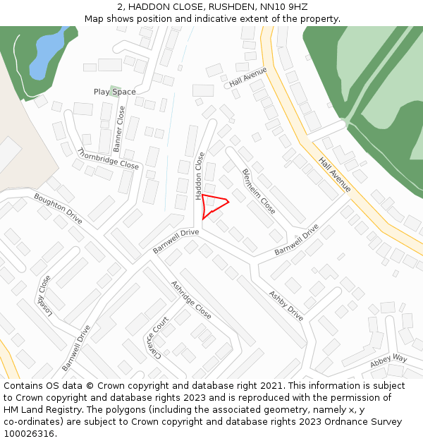2, HADDON CLOSE, RUSHDEN, NN10 9HZ: Location map and indicative extent of plot