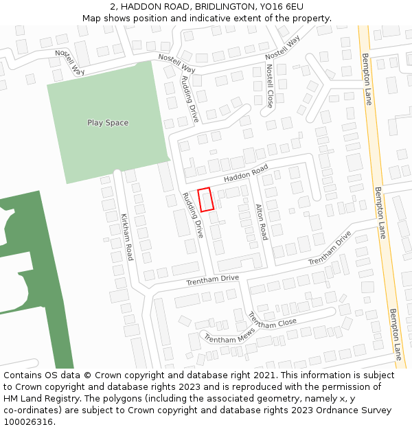 2, HADDON ROAD, BRIDLINGTON, YO16 6EU: Location map and indicative extent of plot