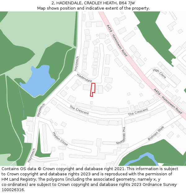 2, HADENDALE, CRADLEY HEATH, B64 7JW: Location map and indicative extent of plot