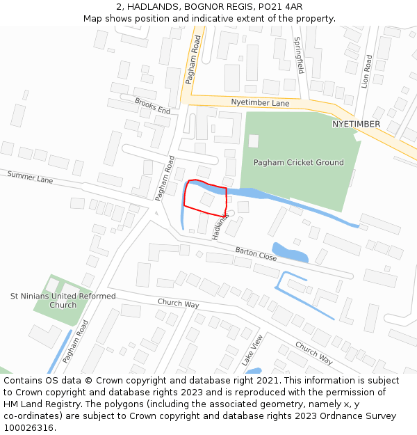 2, HADLANDS, BOGNOR REGIS, PO21 4AR: Location map and indicative extent of plot