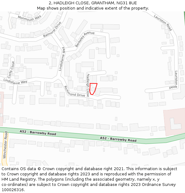 2, HADLEIGH CLOSE, GRANTHAM, NG31 8UE: Location map and indicative extent of plot