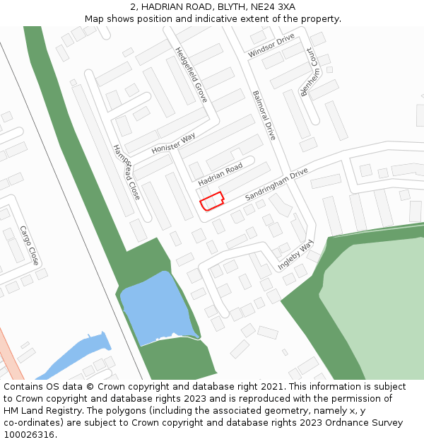 2, HADRIAN ROAD, BLYTH, NE24 3XA: Location map and indicative extent of plot