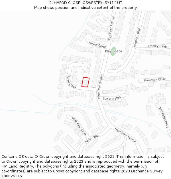 2, HAFOD CLOSE, OSWESTRY, SY11 1UT: Location map and indicative extent of plot