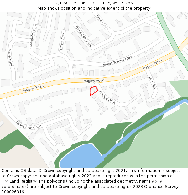 2, HAGLEY DRIVE, RUGELEY, WS15 2AN: Location map and indicative extent of plot