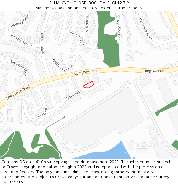 2, HALCYON CLOSE, ROCHDALE, OL12 7LY: Location map and indicative extent of plot