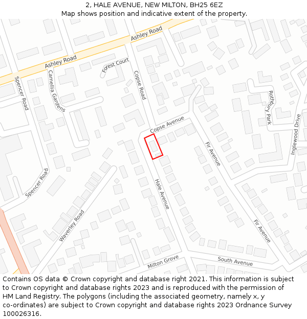 2, HALE AVENUE, NEW MILTON, BH25 6EZ: Location map and indicative extent of plot