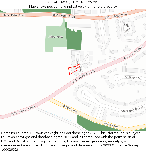 2, HALF ACRE, HITCHIN, SG5 2XL: Location map and indicative extent of plot