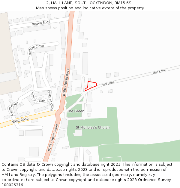 2, HALL LANE, SOUTH OCKENDON, RM15 6SH: Location map and indicative extent of plot