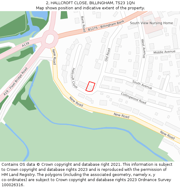 2, HALLCROFT CLOSE, BILLINGHAM, TS23 1QN: Location map and indicative extent of plot