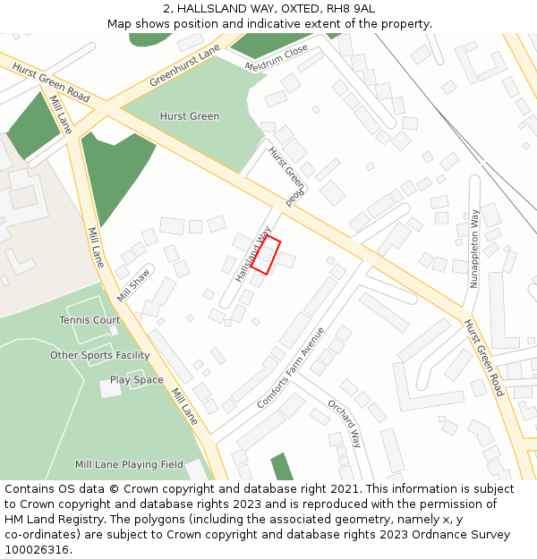 2, HALLSLAND WAY, OXTED, RH8 9AL: Location map and indicative extent of plot