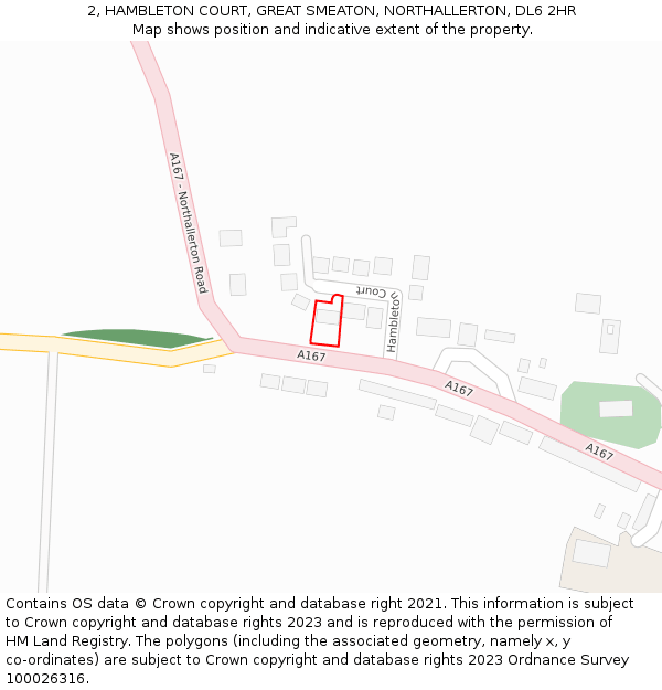 2, HAMBLETON COURT, GREAT SMEATON, NORTHALLERTON, DL6 2HR: Location map and indicative extent of plot