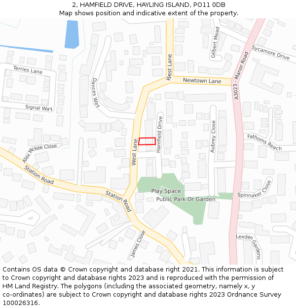 2, HAMFIELD DRIVE, HAYLING ISLAND, PO11 0DB: Location map and indicative extent of plot