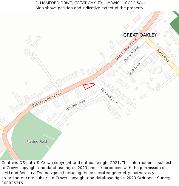 2, HAMFORD DRIVE, GREAT OAKLEY, HARWICH, CO12 5AU: Location map and indicative extent of plot