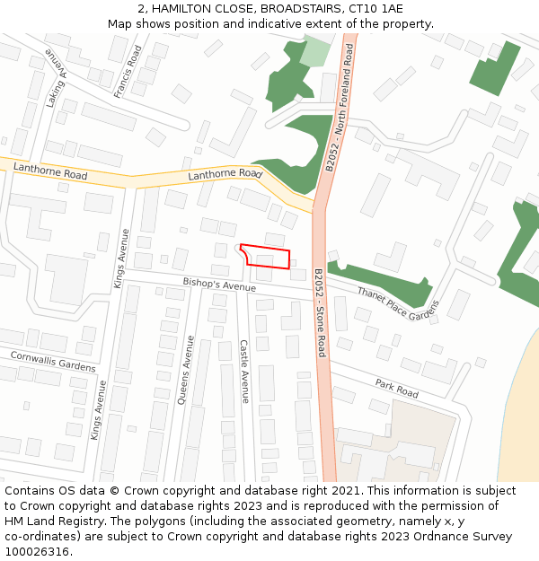 2, HAMILTON CLOSE, BROADSTAIRS, CT10 1AE: Location map and indicative extent of plot