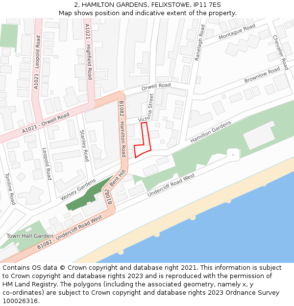 2, HAMILTON GARDENS, FELIXSTOWE, IP11 7ES: Location map and indicative extent of plot