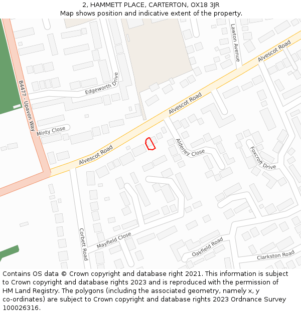 2, HAMMETT PLACE, CARTERTON, OX18 3JR: Location map and indicative extent of plot
