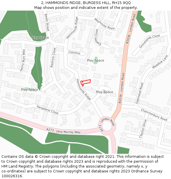 2, HAMMONDS RIDGE, BURGESS HILL, RH15 9QQ: Location map and indicative extent of plot