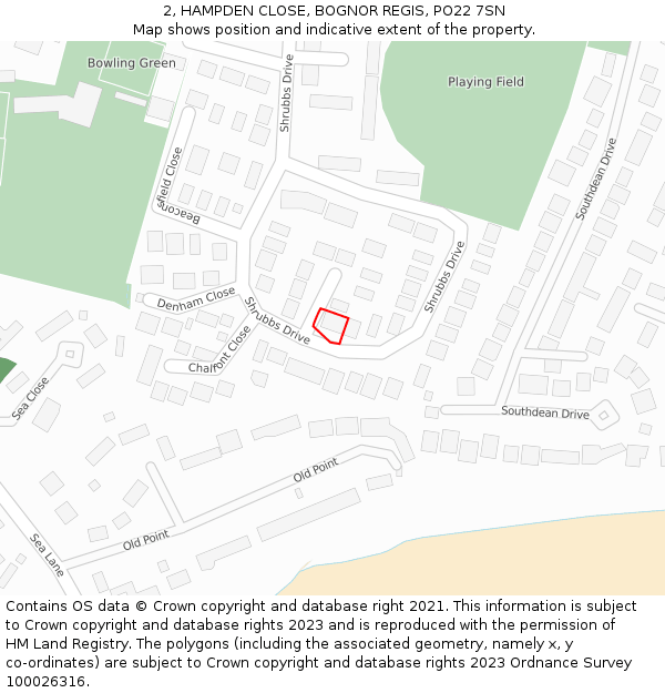 2, HAMPDEN CLOSE, BOGNOR REGIS, PO22 7SN: Location map and indicative extent of plot