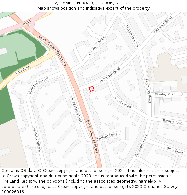 2, HAMPDEN ROAD, LONDON, N10 2HL: Location map and indicative extent of plot